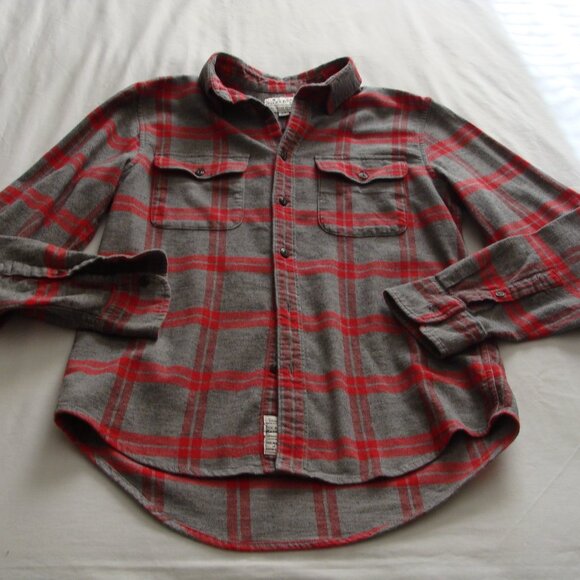 LUCKY BRAND Long Sleeve Gray & Red PLAID FLANNEL Shirt Sz SMALL (Men's) - Picture 3 of 7